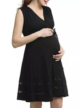 Kimi + Kai maternity Marji Lace Accent Babydoll Maternity + Nursing , Black, L